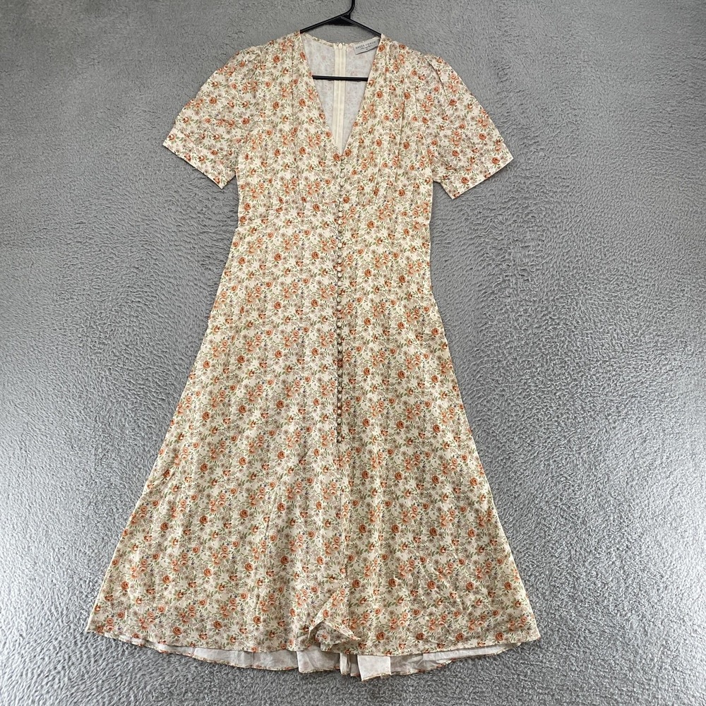 Dress Forum Midi Dress Womens M Floral Button Front Puff Sleeve Cottagecore Boho
